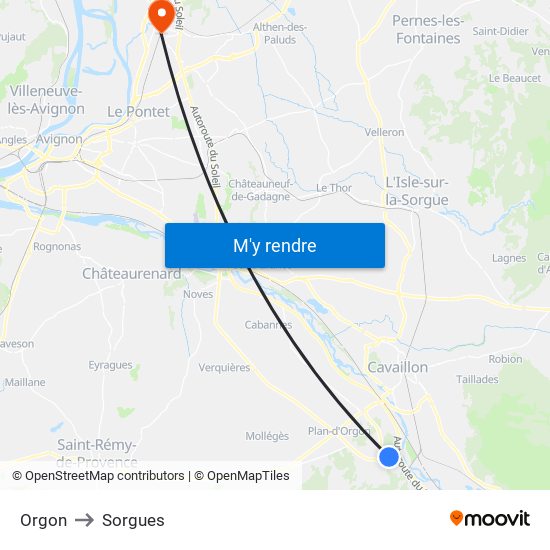 Orgon to Sorgues map