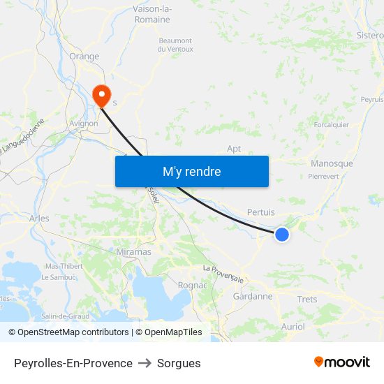 Peyrolles-En-Provence to Sorgues map