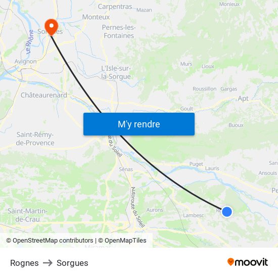 Rognes to Sorgues map