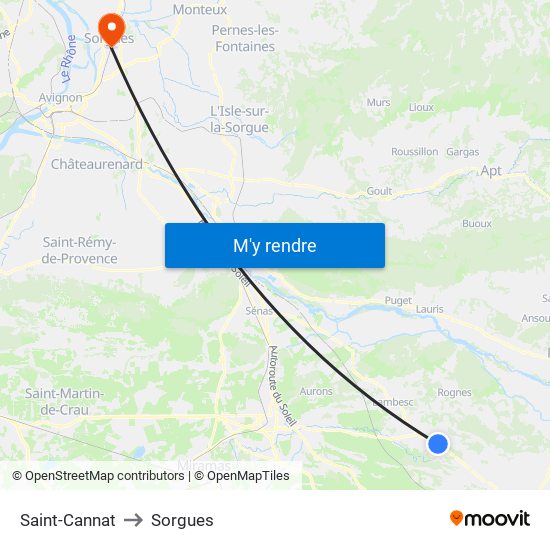 Saint-Cannat to Sorgues map