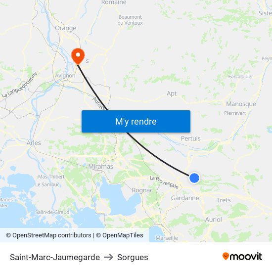 Saint-Marc-Jaumegarde to Sorgues map