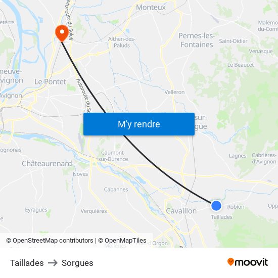 Taillades to Sorgues map