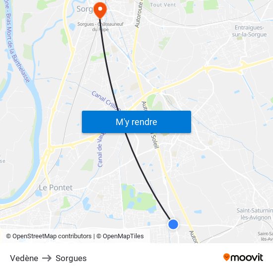 Vedène to Sorgues map