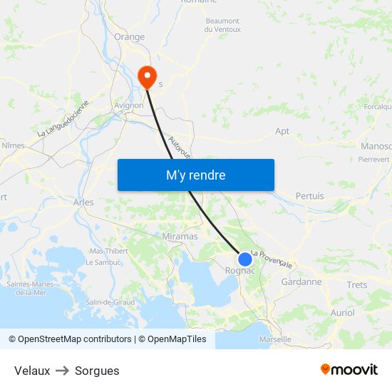 Velaux to Sorgues map