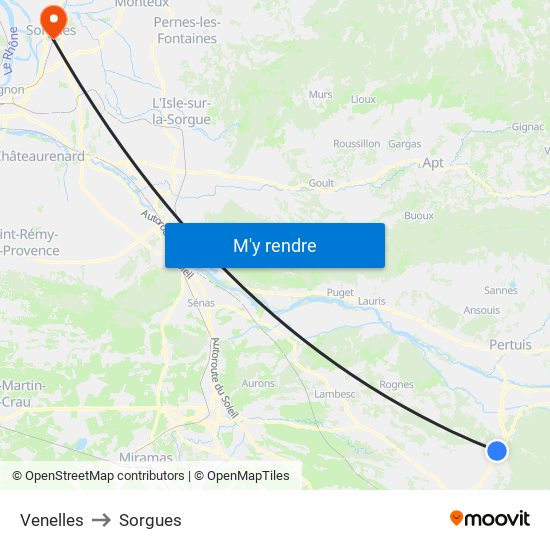 Venelles to Sorgues map