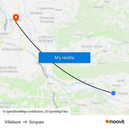 Villelaure to Sorgues map