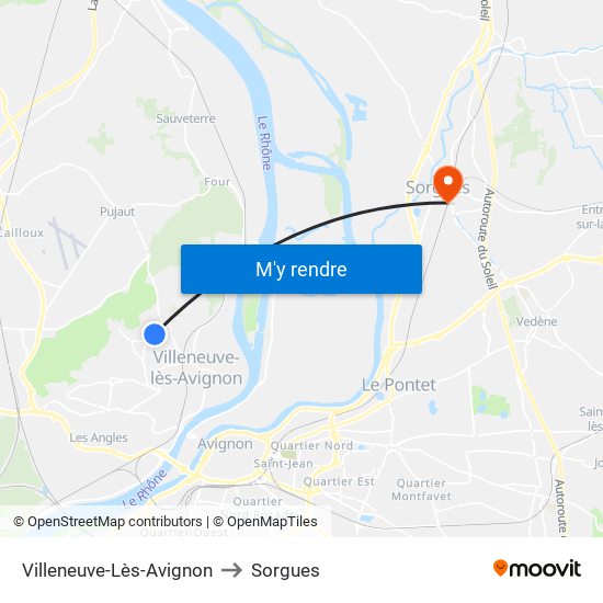 Villeneuve-Lès-Avignon to Sorgues map