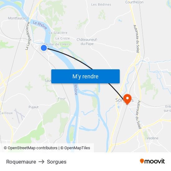 Roquemaure to Sorgues map