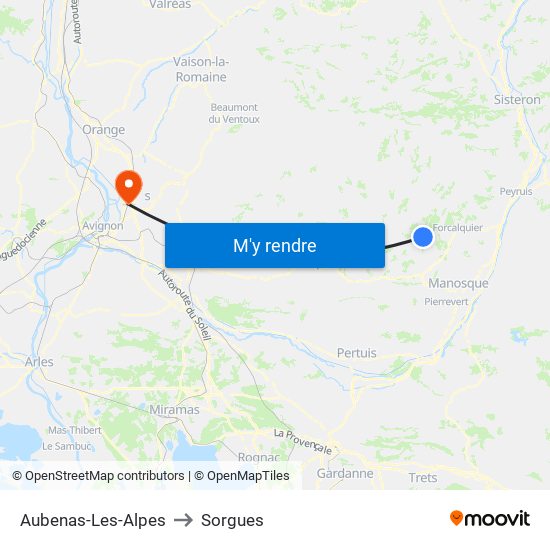 Aubenas-Les-Alpes to Sorgues map