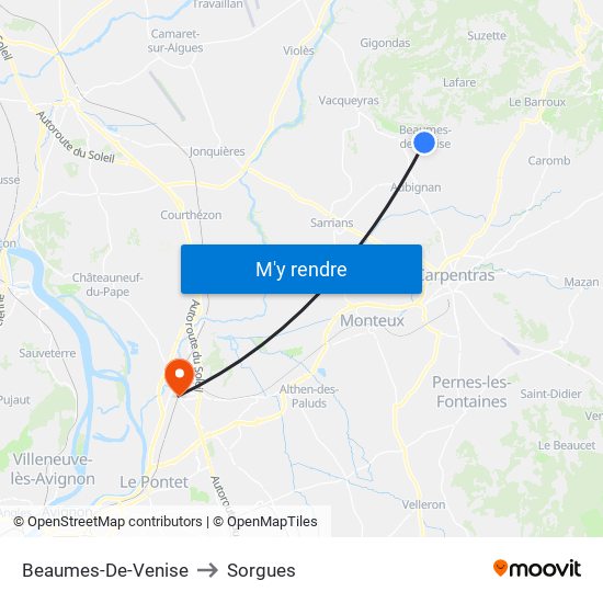 Beaumes-De-Venise to Sorgues map