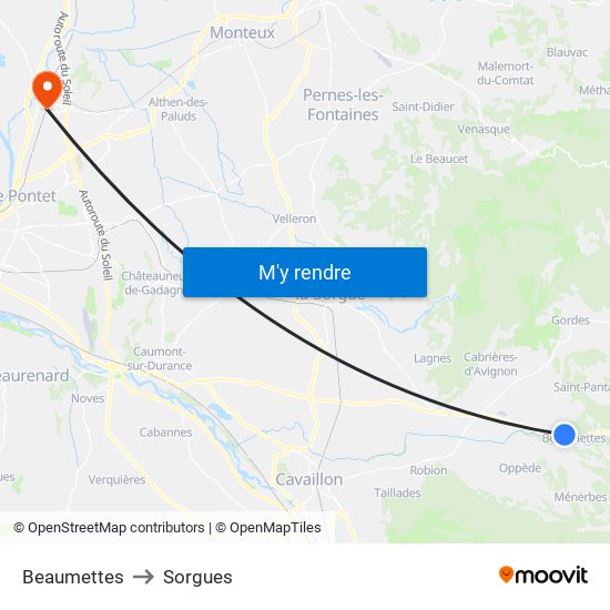 Beaumettes to Sorgues map