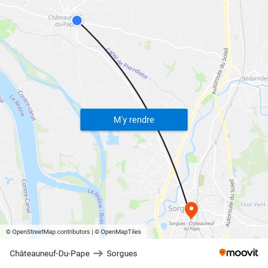 Châteauneuf-Du-Pape to Sorgues map