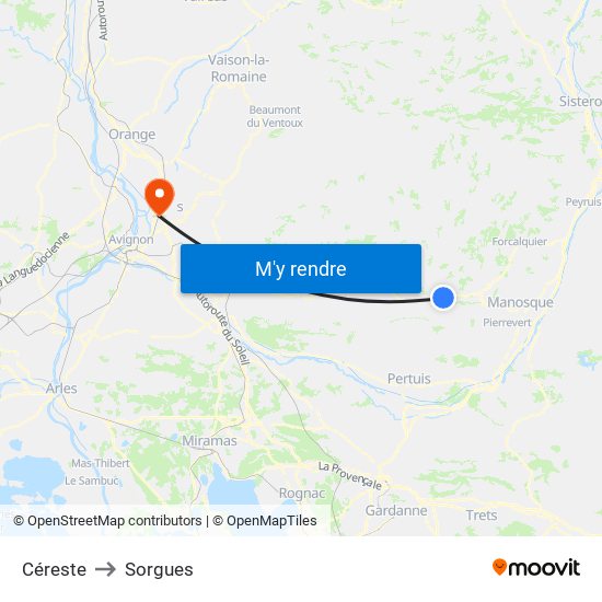 Céreste to Sorgues map