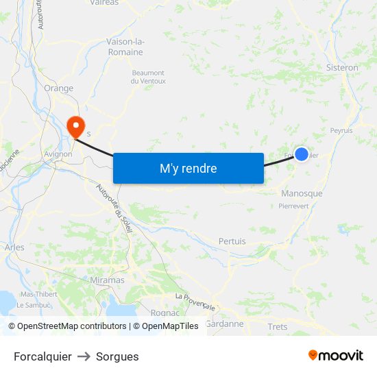 Forcalquier to Sorgues map