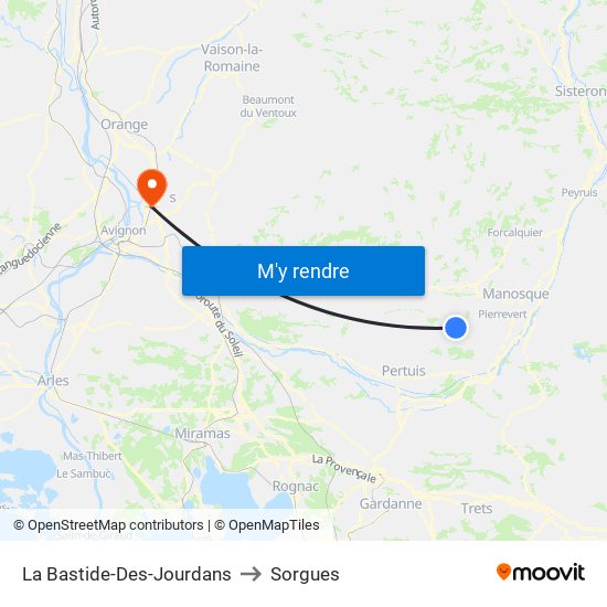 La Bastide-Des-Jourdans to Sorgues map
