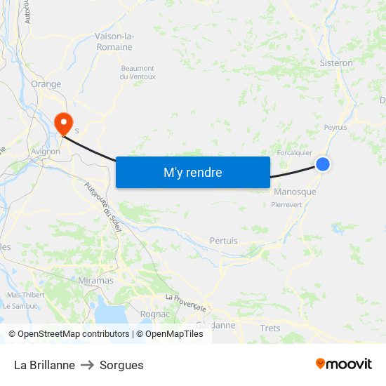 La Brillanne to Sorgues map