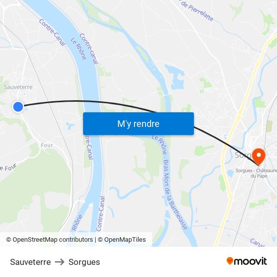 Sauveterre to Sorgues map