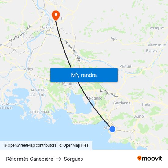 Réformés Canebière to Sorgues map