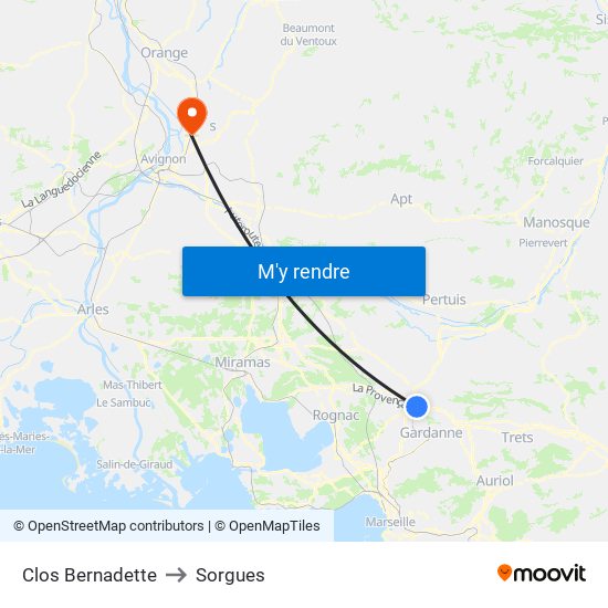 Clos Bernadette to Sorgues map