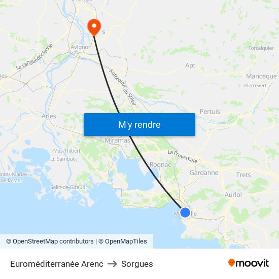 Euroméditerranée Arenc to Sorgues map