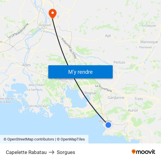 Capelette Rabatau to Sorgues map