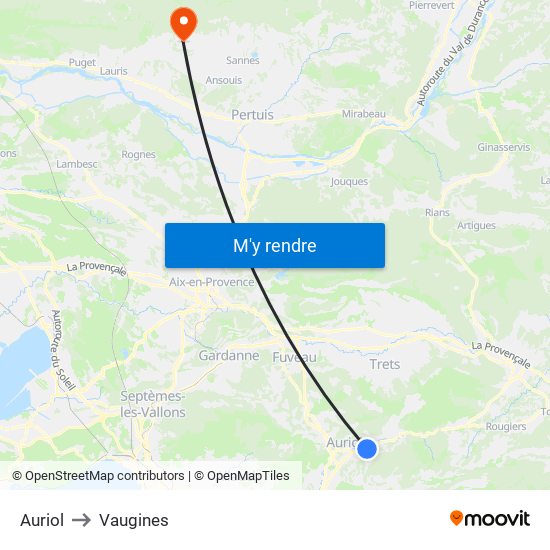 Auriol to Vaugines map