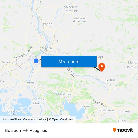 Boulbon to Vaugines map