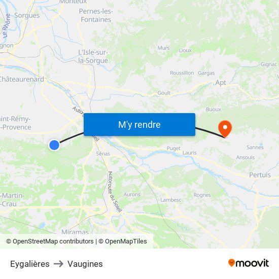 Eygalières to Vaugines map