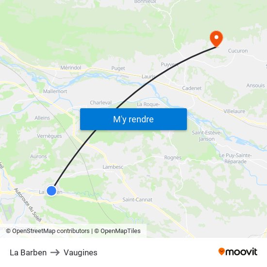 La Barben to Vaugines map