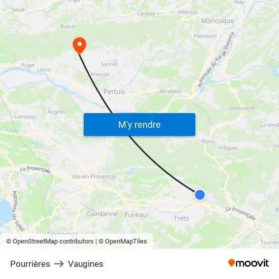 Pourrières to Vaugines map