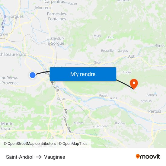 Saint-Andiol to Vaugines map