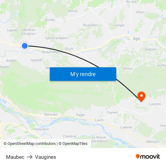 Maubec to Vaugines map