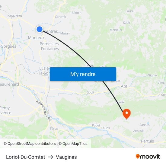 Loriol-Du-Comtat to Vaugines map