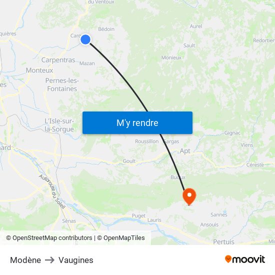 Modène to Vaugines map