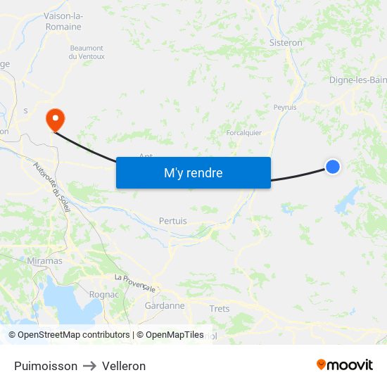 Puimoisson to Velleron map
