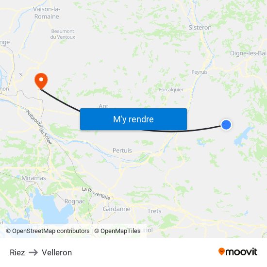 Riez to Velleron map