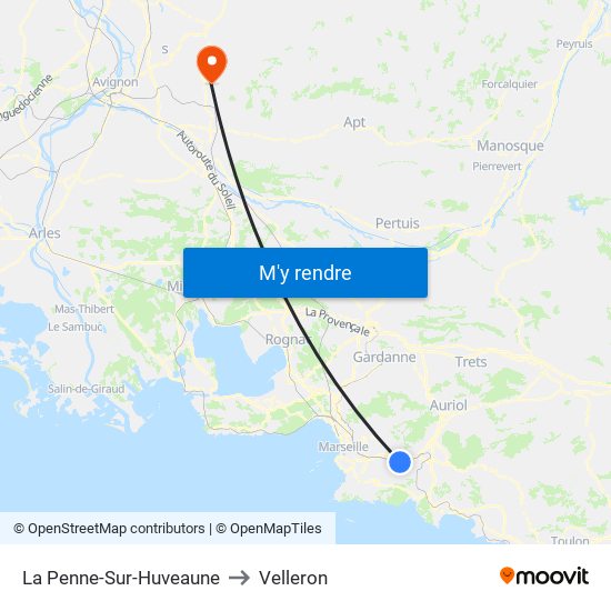 La Penne-Sur-Huveaune to Velleron map