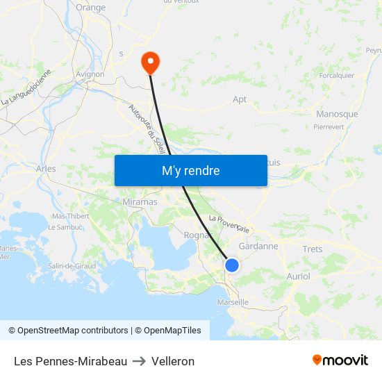 Les Pennes-Mirabeau to Velleron map