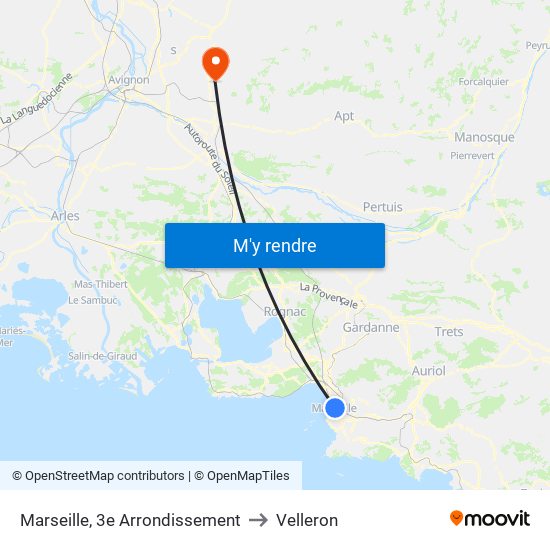 Marseille, 3e Arrondissement to Velleron map