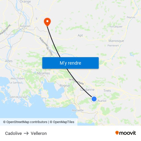 Cadolive to Velleron map