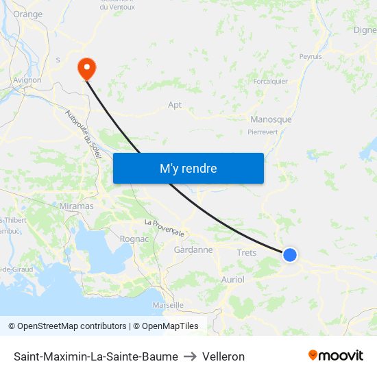 Saint-Maximin-La-Sainte-Baume to Velleron map