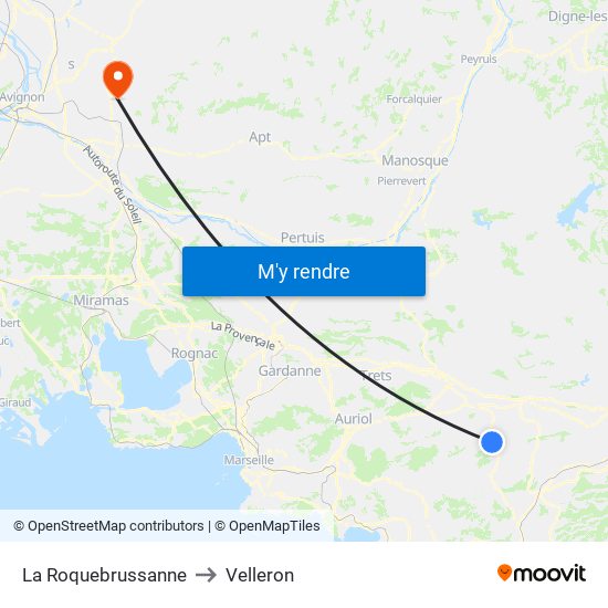 La Roquebrussanne to Velleron map