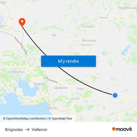 Brignoles to Velleron map