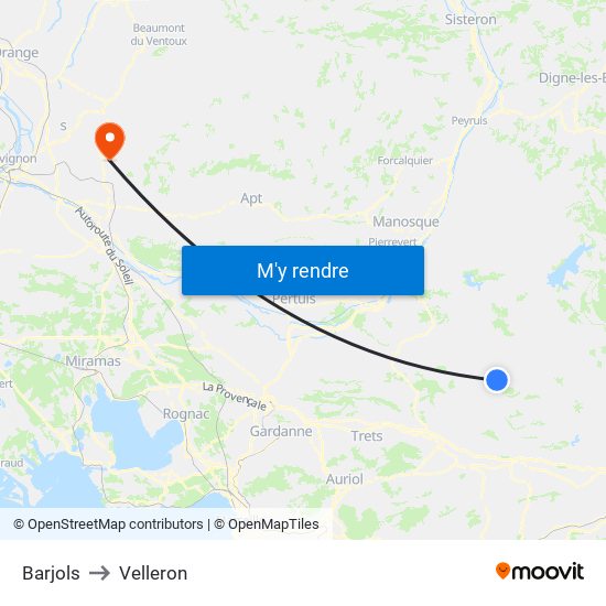 Barjols to Velleron map