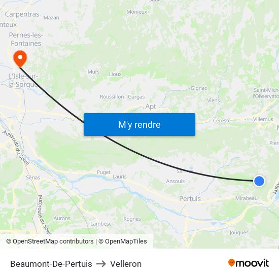 Beaumont-De-Pertuis to Velleron map