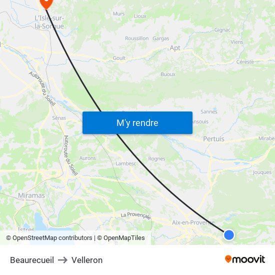 Beaurecueil to Velleron map