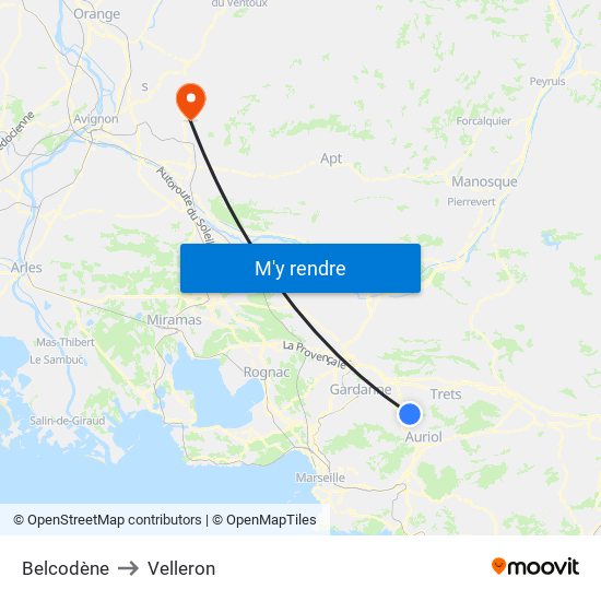 Belcodène to Velleron map