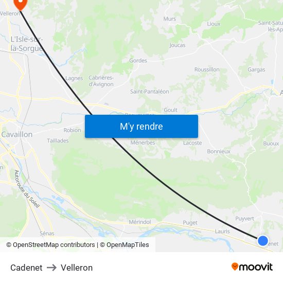 Cadenet to Velleron map