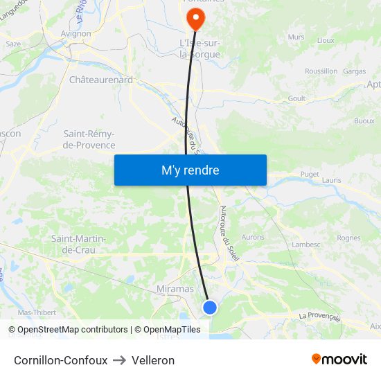 Cornillon-Confoux to Velleron map