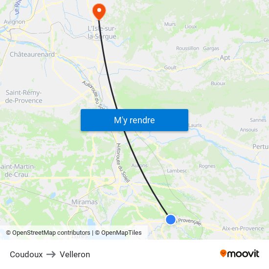 Coudoux to Velleron map